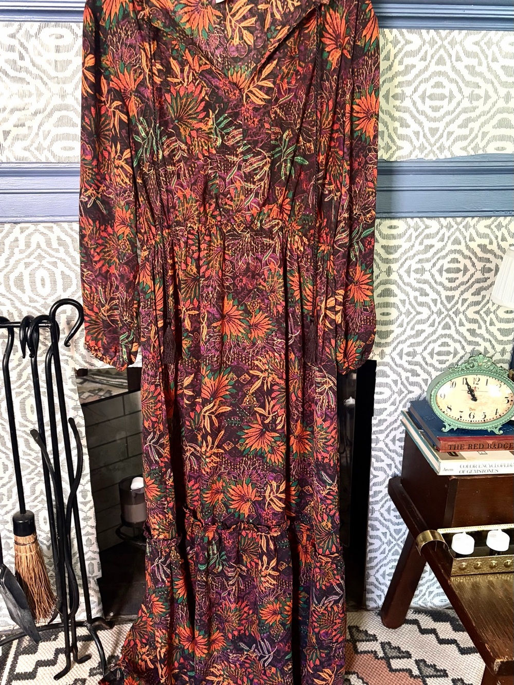 H&M Floral Maxi Dress in Rust, Green & Purple